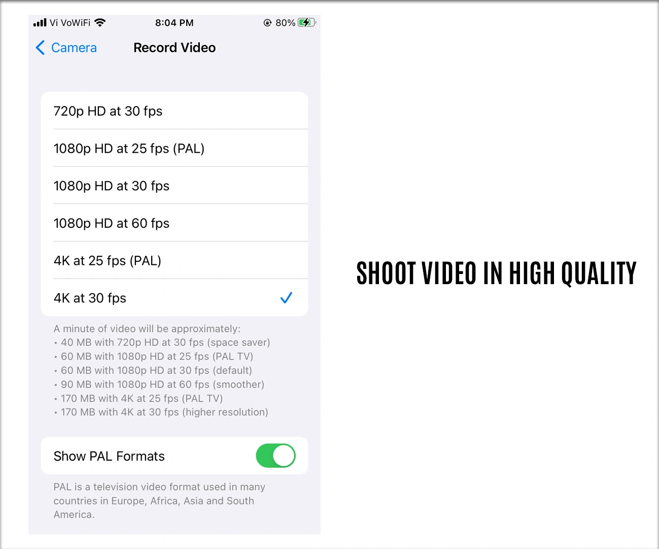 best video shooting settings for reels